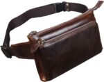 Vintage Leather Waist Bag Fanny Pack for Men Women Hip Bum Bag with Adjustable Strap for Outdoors Workout Traveling Casual Running Hiking Cycling Brown - Image 2