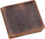 Genuine Leather Wallets for Men-Handmade Vintage Italian Distressed Large Bifold Men's Wallet with RFID Blocking ID Window and Zipper