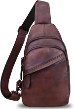 Genuine Leather Silng Bag for Men and Women Vintage Leather Sling Backpack Fashion Shoulder Crossbody Bag Chest Purse - Image 2