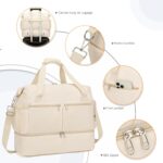 Travel Duffel Bag 32L Water-Resistant Gym Tote Bag with Shoes Compartment Cosmetic Bag Detachable Shoulder Strap Lightweight Holdall Luggage Bag Weekend Bag with Trolley Sleeve, Beige, Travel - Image 2