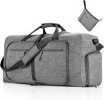 Travel Duffle Bag for Men, Travel Duffel Bag with Shoes Compartment Overnight Bag for Men Women, A Gray, 65L, Foldable